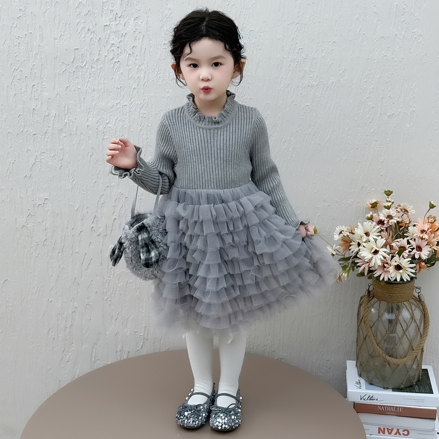Girl fashion designer vest and dress set for autumn and winter, new Korean style children's winter thick two-piece set