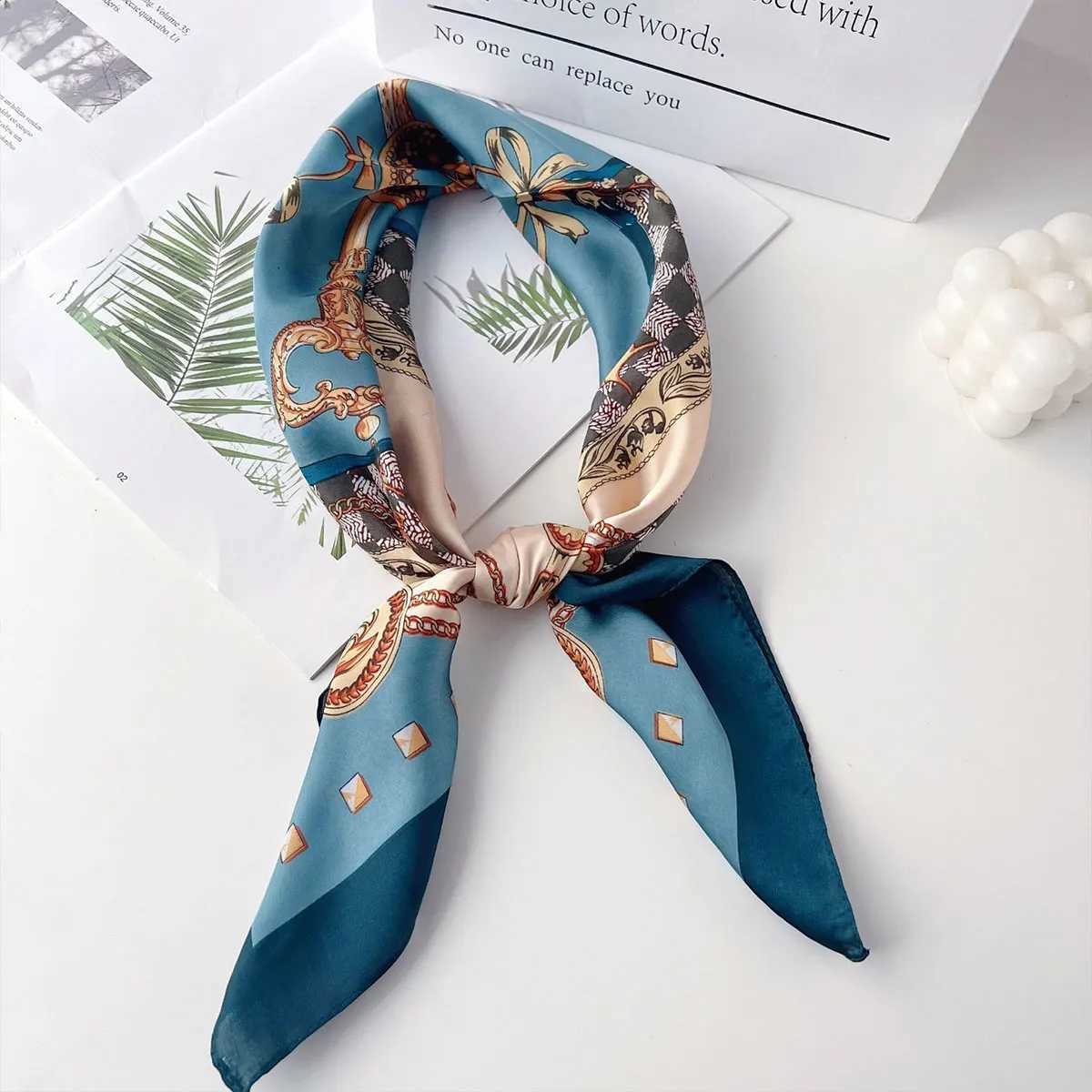 70x70cm Fashionable Korean Style Silk Square Scarf Satin Print Hairband Necktie Hair Accessory Headscarf Versatile Wrap Scarf C251024