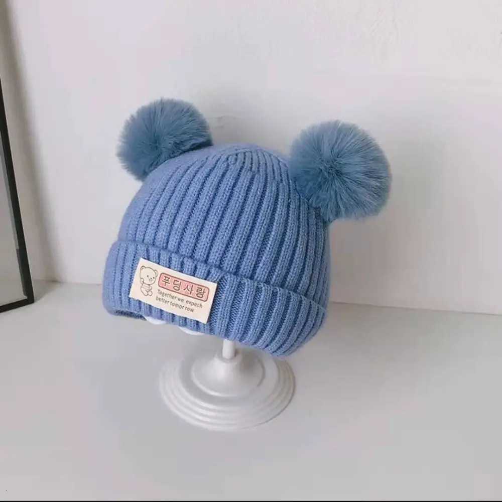 New Solid Color Baby Knitted Hat Plush Ball Soft Winter Hat 03 Year Beanie Hats Boys GirlsL251024