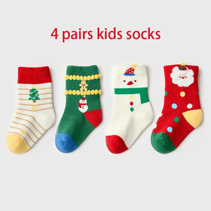 Beibi 4Pair Pack Childrens Socks for Boys and Girls Christmas Collection for Spring Autumn and Winter Suitable for Ages 06 J251024