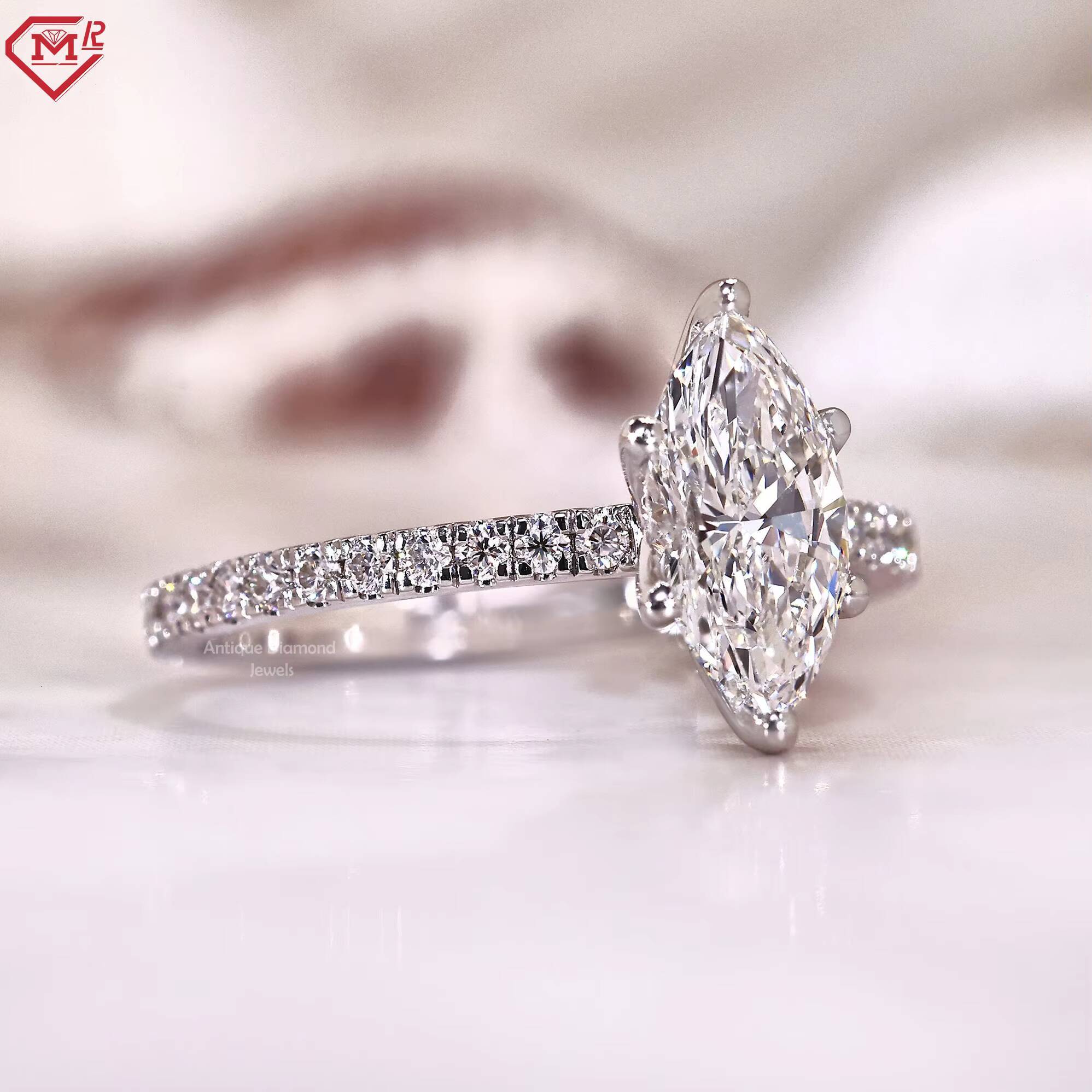 10K 14K 18K Moissanite Diamond Ring Wholesale Engagement VVS Marquise Cut 15 CT Moissanite Ring