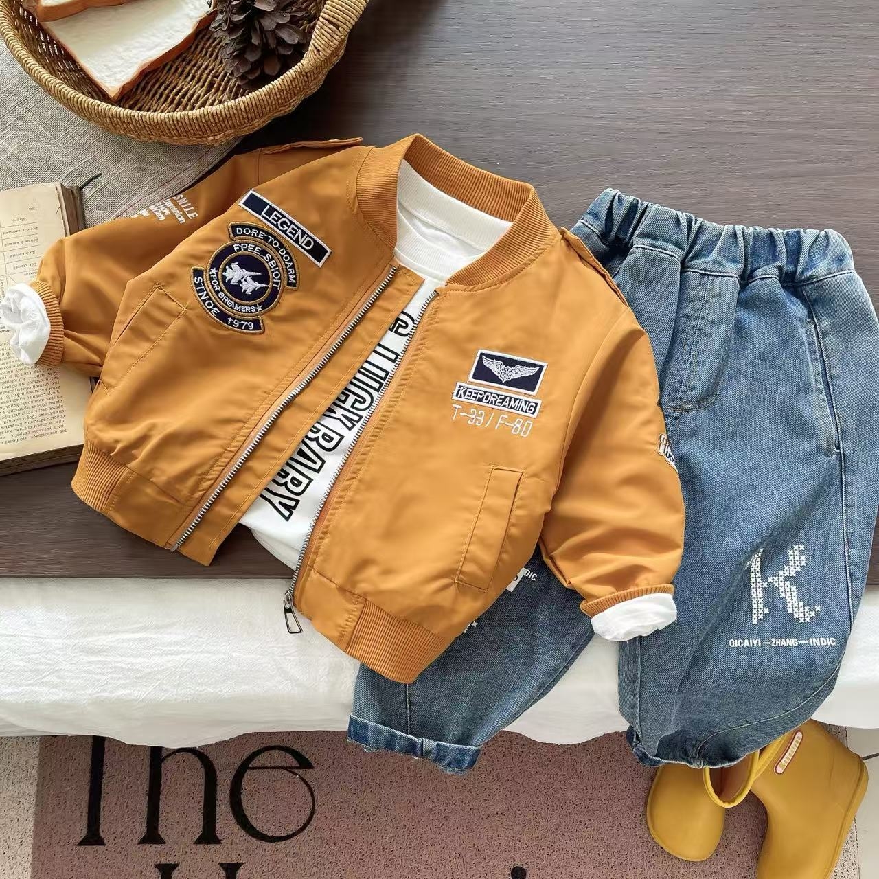 2025 New Hot Boys' Autumn Set, Children's Handsome Baseball Clothes, Baby Long Sleeve Three Piece Set, Free Shipping
