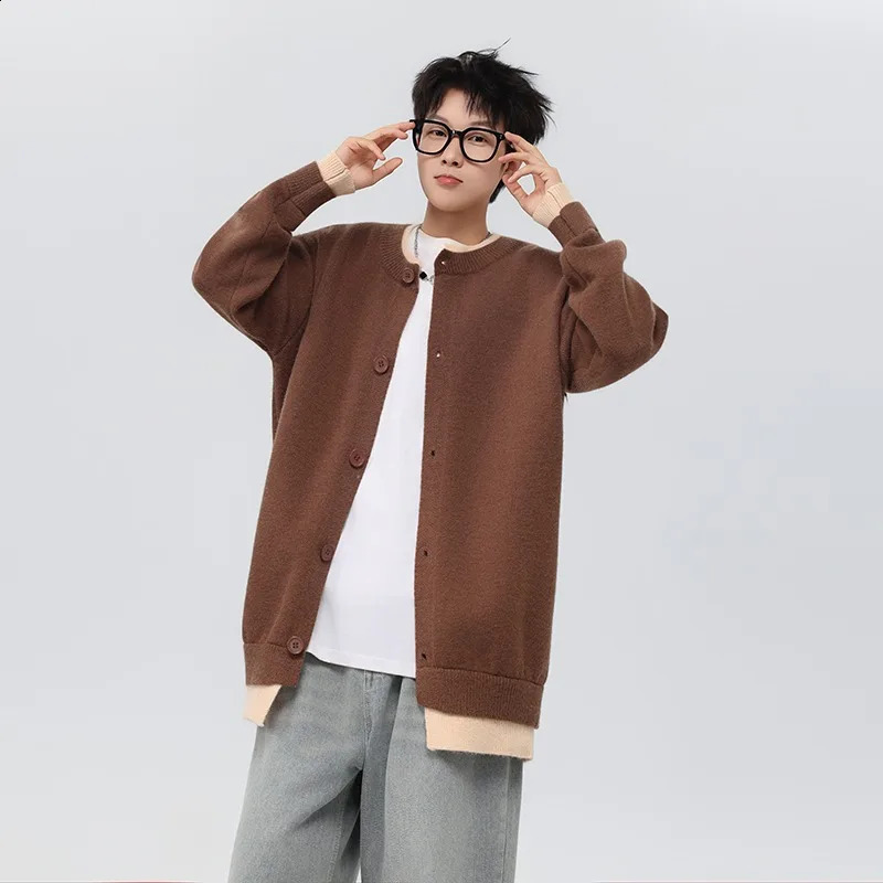 Color blocking splicing twopiece cardigan sweater jacket mens winter hooligan cool base knit top 251015
