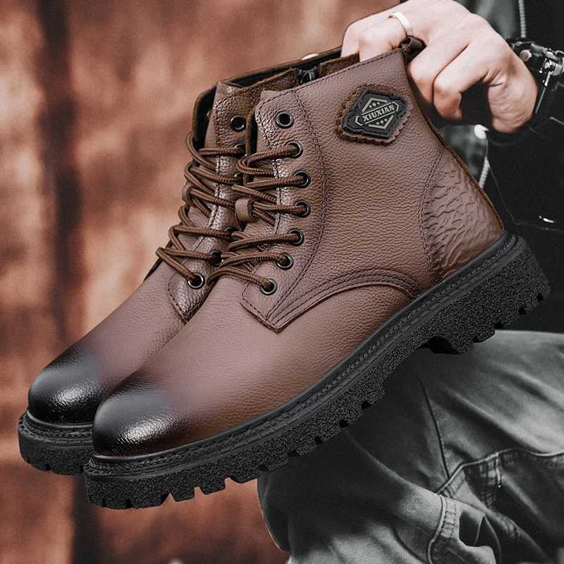 Thermal Boots for Men Winter Shoes Thick Warm Lining AntiSkid Sole Mens Casual Ankle Boots High Top Lace Up Snow Boots W251024
