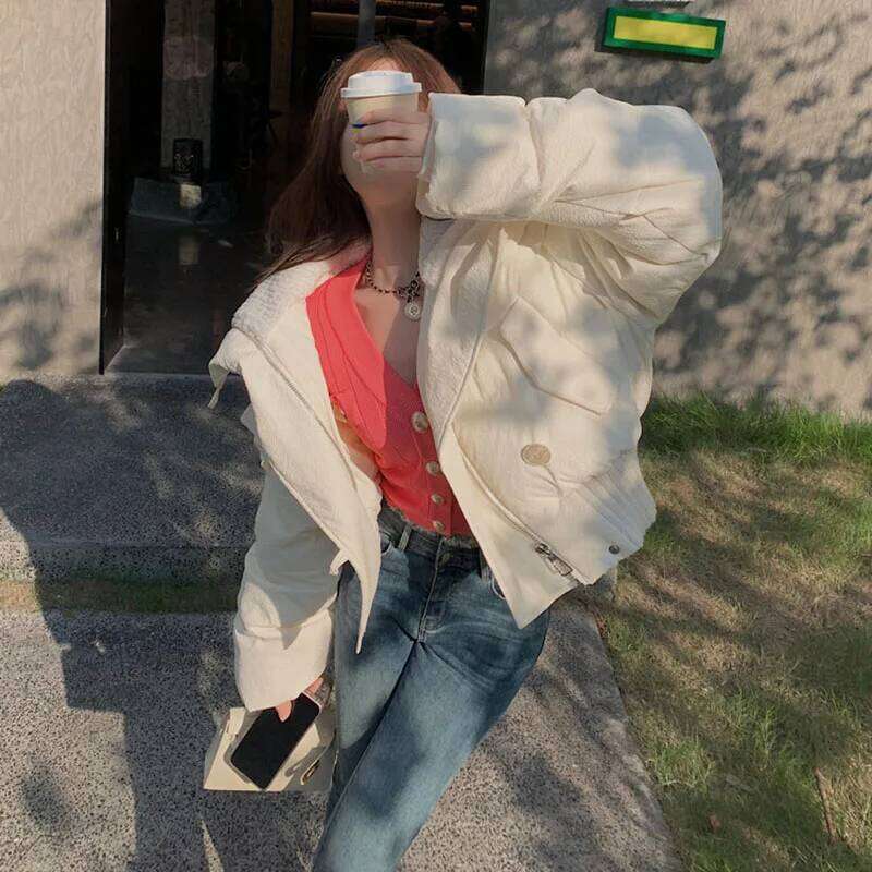 Women's Winter Thicken Warm Parkas Korean Fashion Knitted Big Collar Short Down Cotton Coats Streetwear Versatile Zipper Outwear