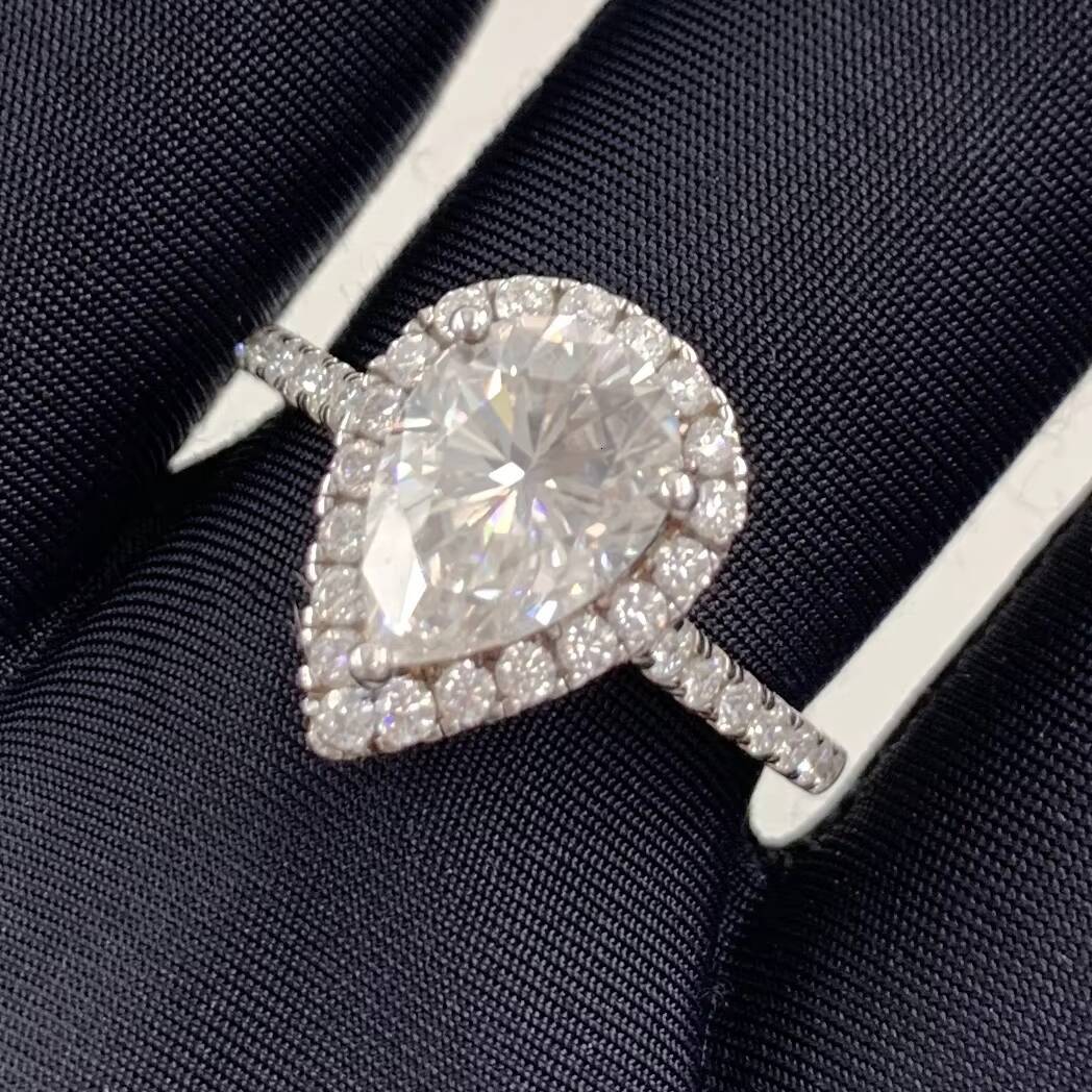 Wholesale Stock Sterling Silver 925 Fine Jewelry Engagement Ring IGI Certificate VVS Pear Cut Pave Setting Moissanite Ring
