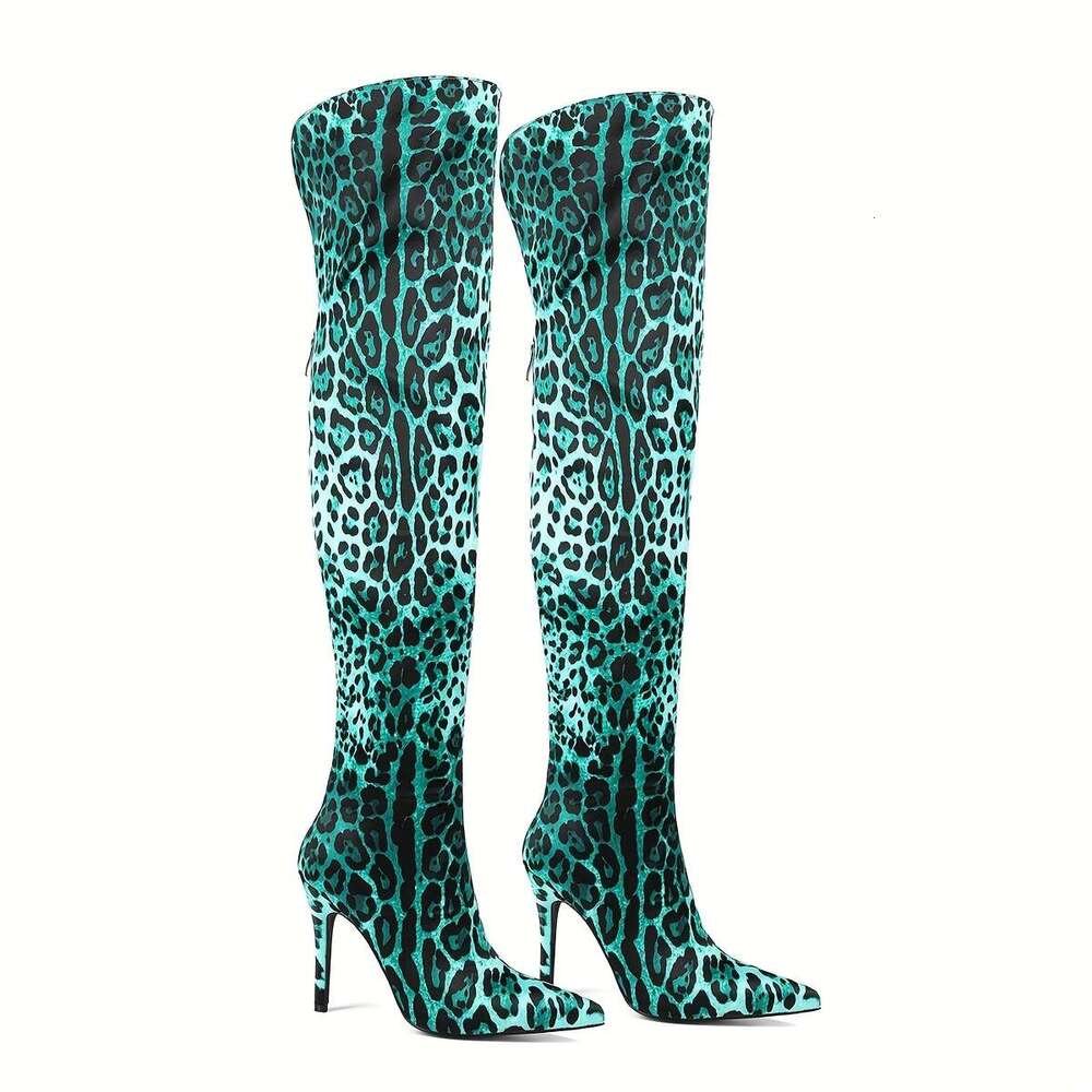 Winter Leopard Print Women's Knee High Heels