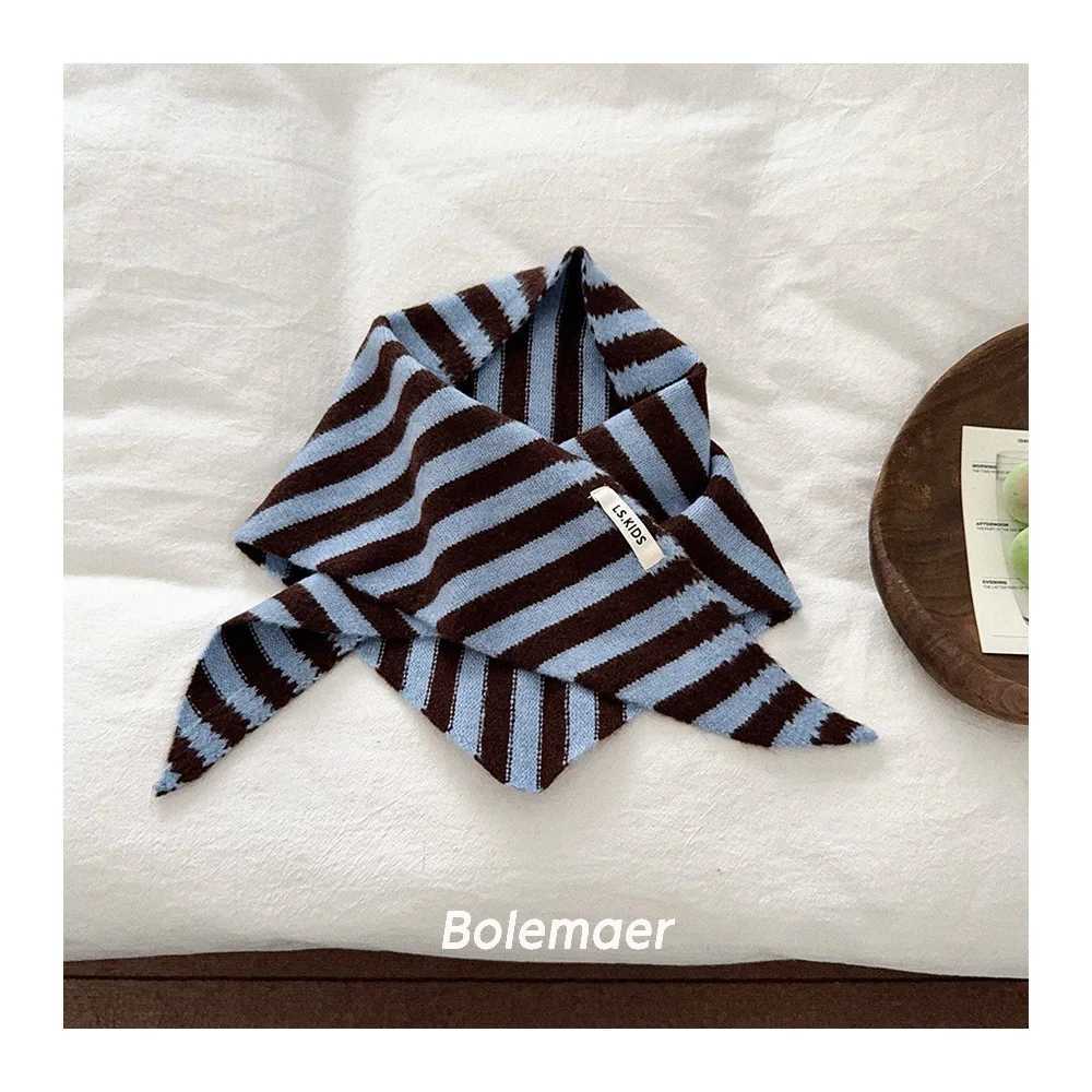 NewBaby Kids Autumn Winter Black Apricot Striped Wool Knitted Scarf Small Scarf Versatile Warm Korean Triangle Warm Soft Scarf Y251024