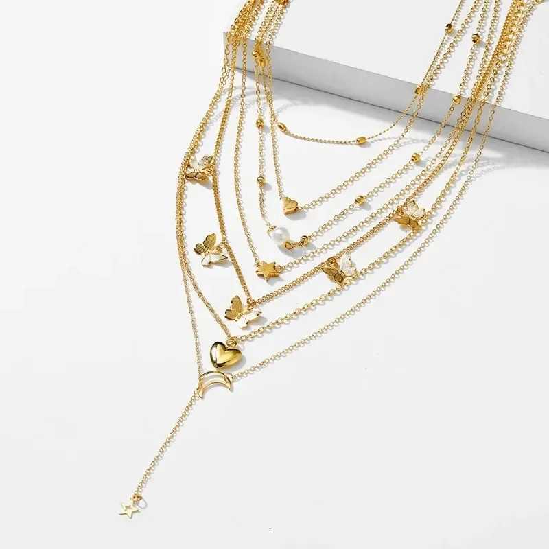 6PCS Necklace Simple Temperament ly Butterfly Star Moon Popular La Necklace Set for Women Jewelry European and AmericanXJ251024