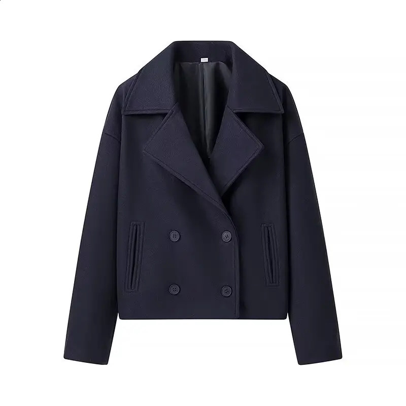 2024 autumn womens clothing style fashionable and versatile long sleeved double breasted short woolen jacket 251018