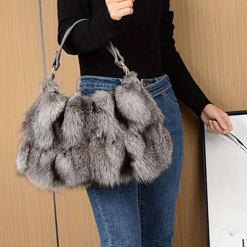 Fashionable Fox Fur Fashion Crossbody Bag, Made Of Polyester Fabric Inside, Can Be Worn On One Shoulder Or Crossbody, Washable, Non Bleached