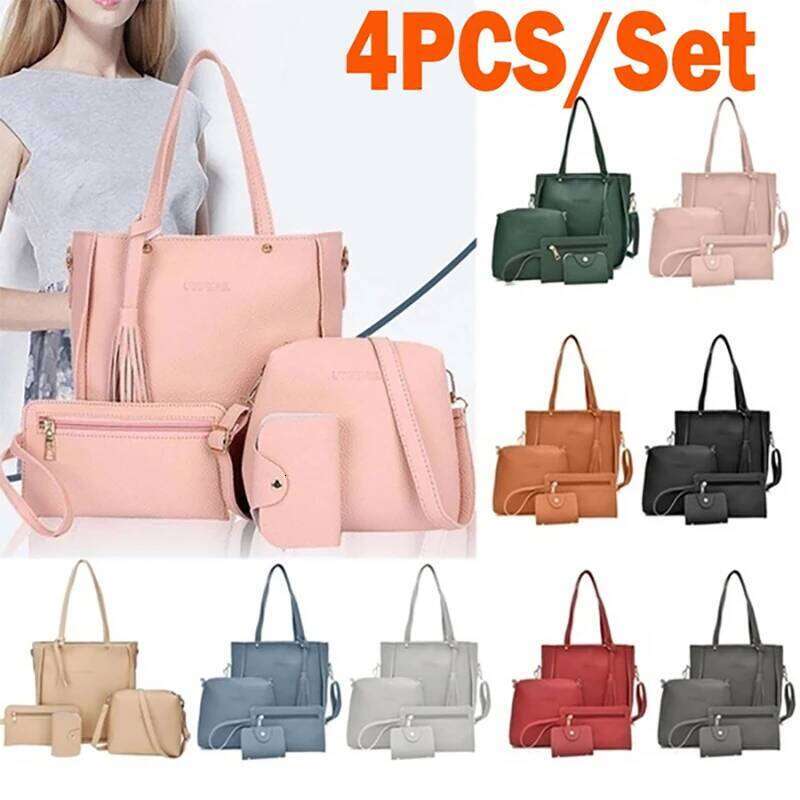 4Pcs/Set Ladies Leather Polyester Shoulder Handbag Messenger Bag Set 9 Colors
