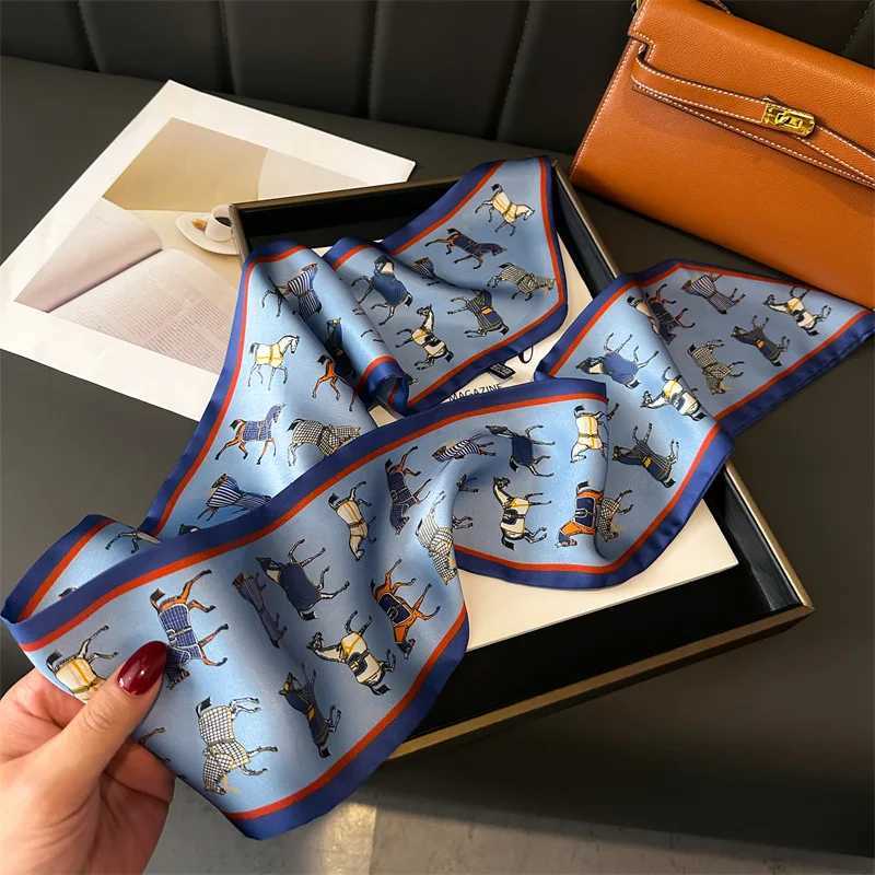 147x14cm Elegant Horse Print Scarf Graphic Ribbon Women Cozy Imitation Silk Scarf Versatile Neckerchief Length Fashion Headband C251024