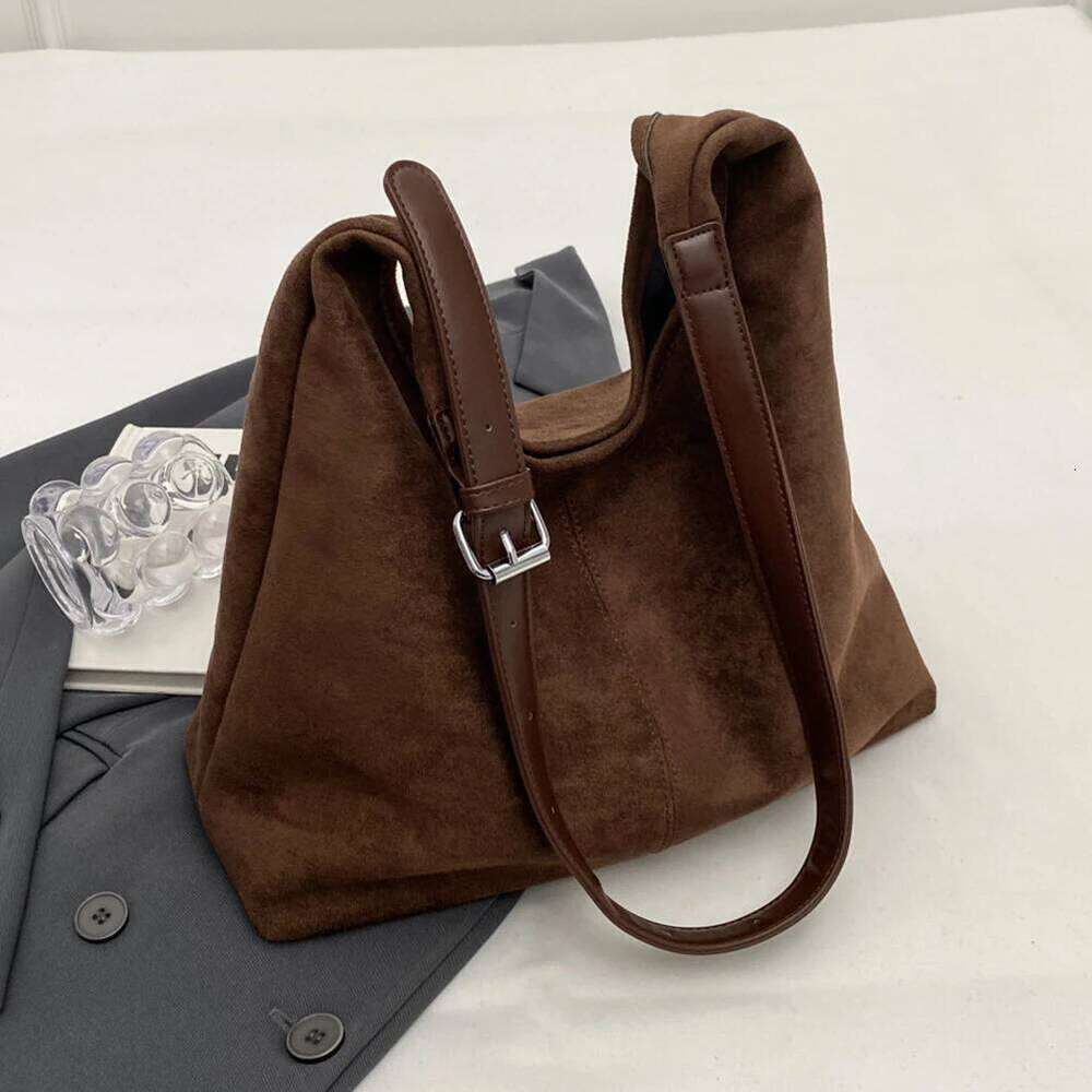 Women Suede Shoulder Stylish Crossbody Solid Color Top Handle Adjustable Strap Casual Tote Purse Daily Commuting Bag