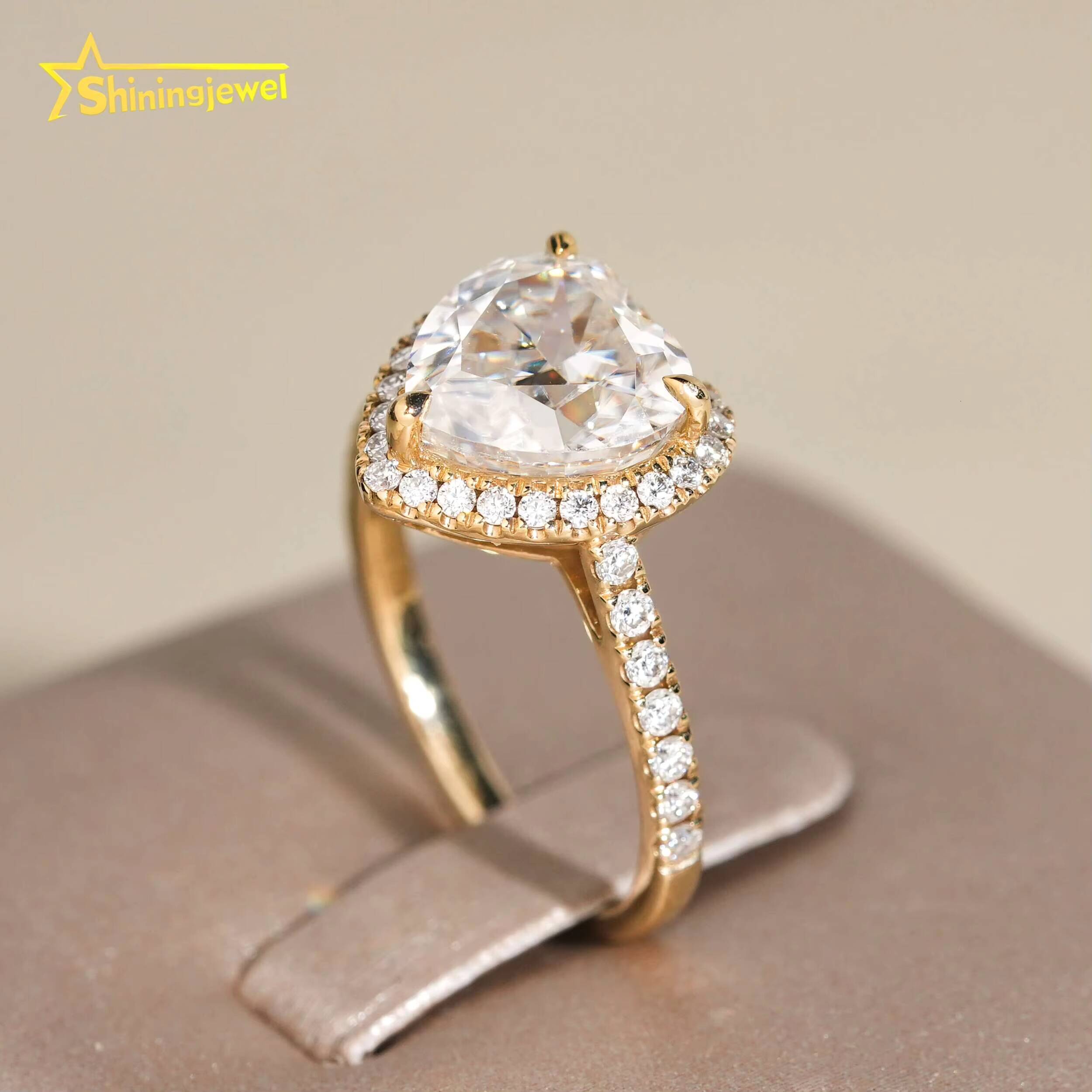 14K Solid Gold Heart Cut Cluster Half Band Paved Moissanite Lab Diamond Engagement Wedding Rings