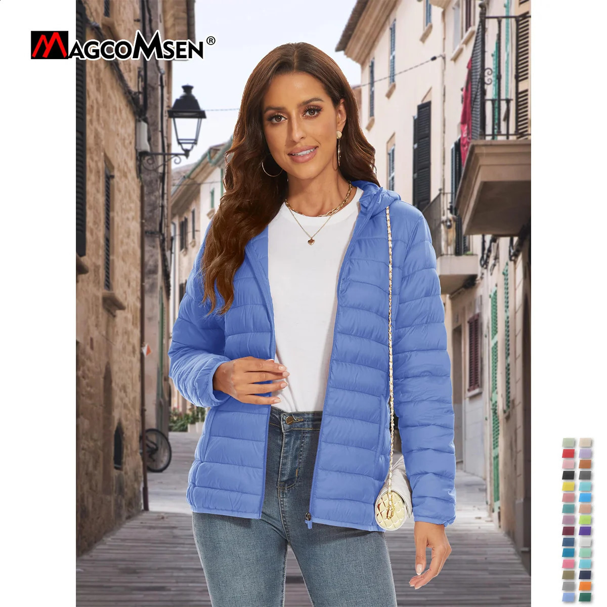 MAGCOMSEN Womens Lightweight Hooded Puffer Jacket Full Zip Windbreaker Waterproof Quilted Down Coat Winter Warm Outerwear 251020