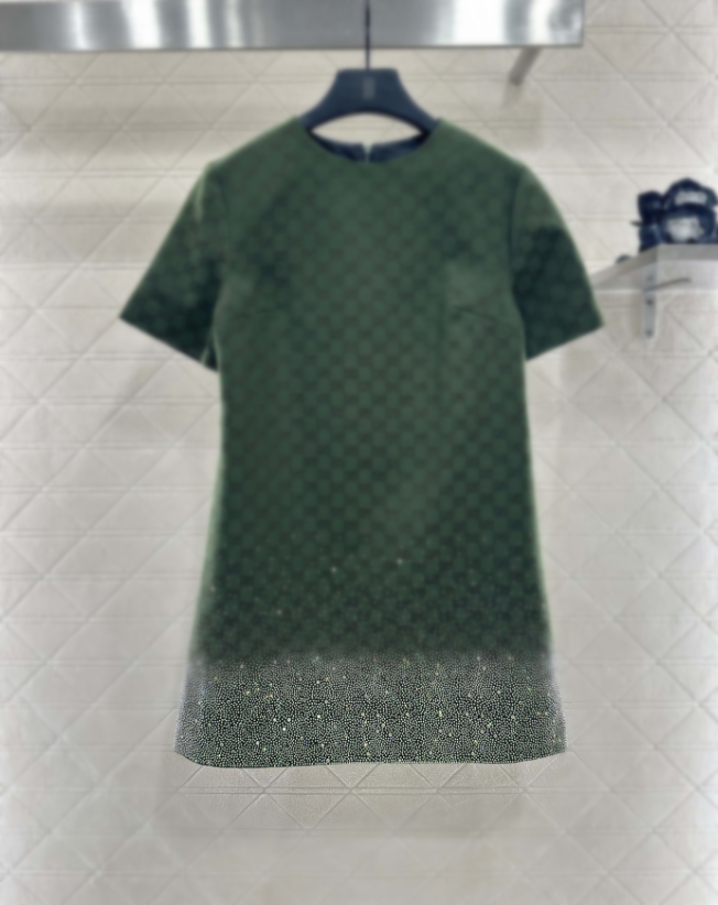 Womens Casual Dresses designer Colored rhinestone Jacquard waist cinched short sleeved dress Women Double Letter print Shirts Ladies Party Short cloth red green