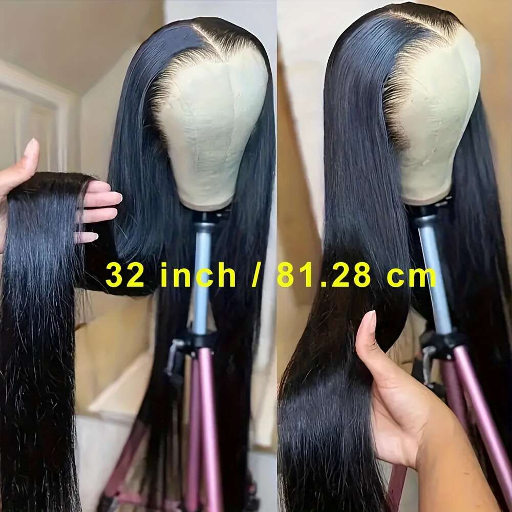 32" Long Black Lace Front Women - Pre-Plucked Hairline, Glueless Straight Synthetic Heat Resistant for Daily & Party Cosplay Use, Wig Accessories