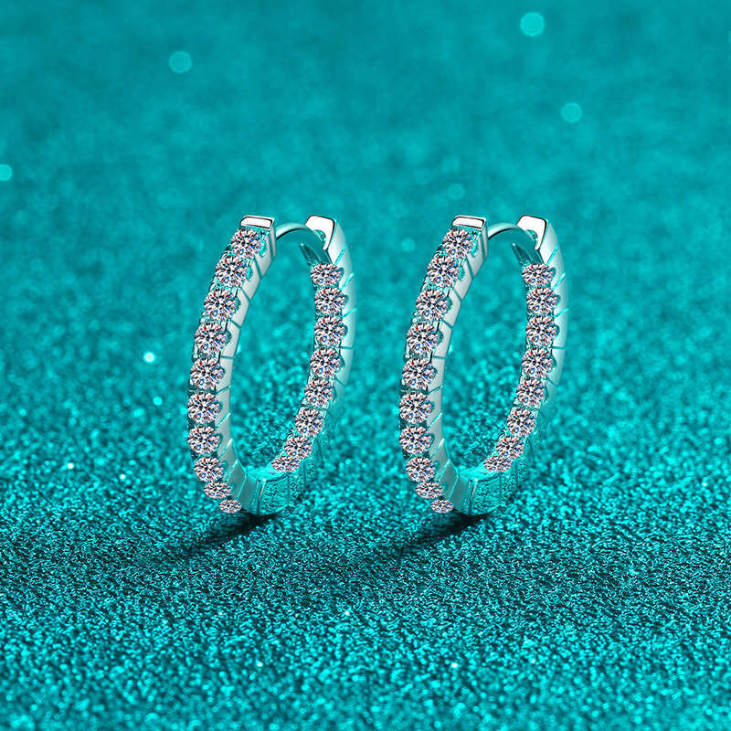 DHCollections-- Sterling Sier Women's Earrings with PT950 Gold Plating, Exquisite Moissanite Ear Studs, Round Hoops