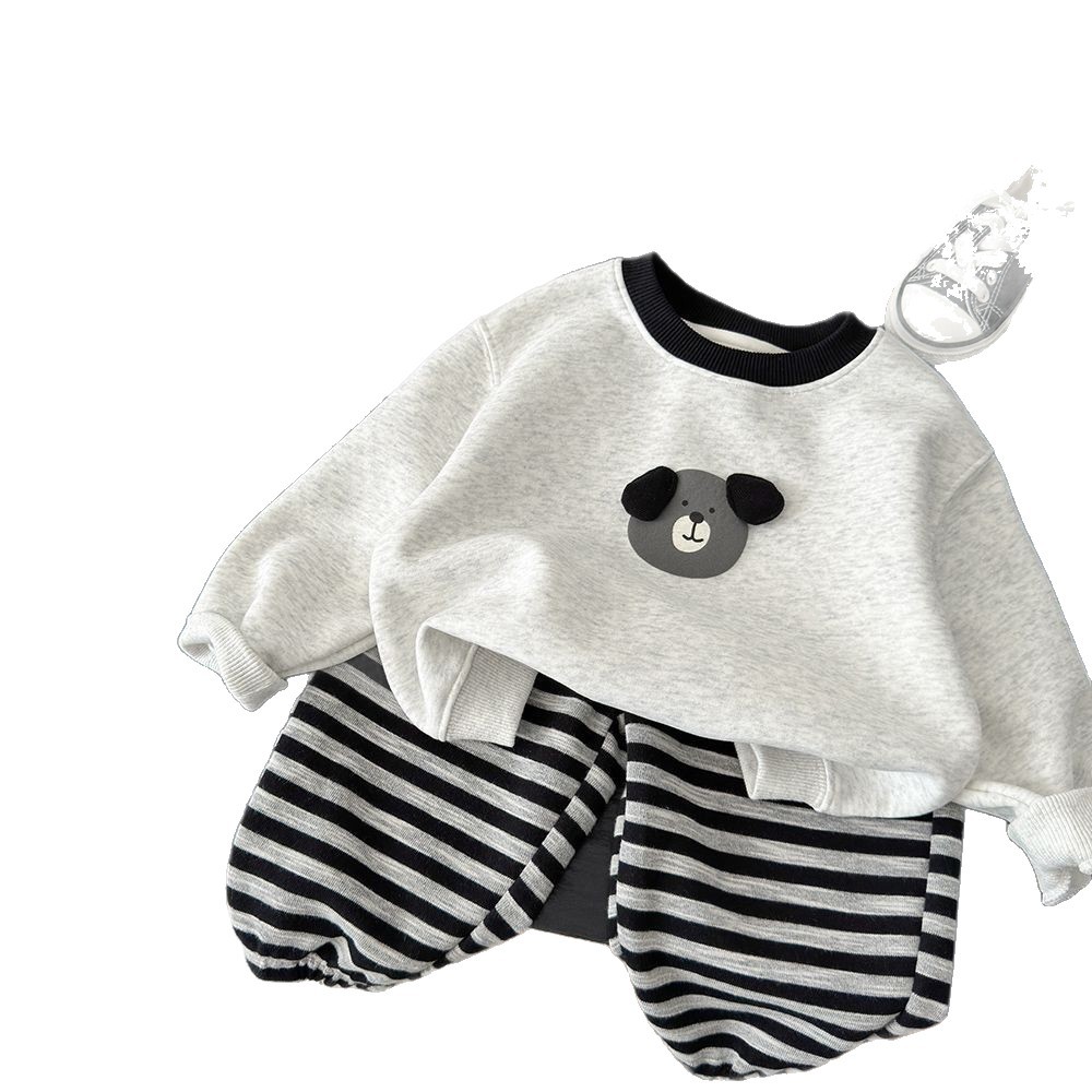 Free Shipping Korean Style Kids Outfit, Striped Hoodie and Pants 2-Piece Set for Spring and Fall, Casual Wear for Children