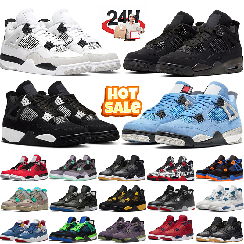 Designer Basketball Shoes 4s Game Blueberry Mens Shoes Black Cats Red Thunder Cement Gold Sail Trainers Sport Mens Sneakers 36-47