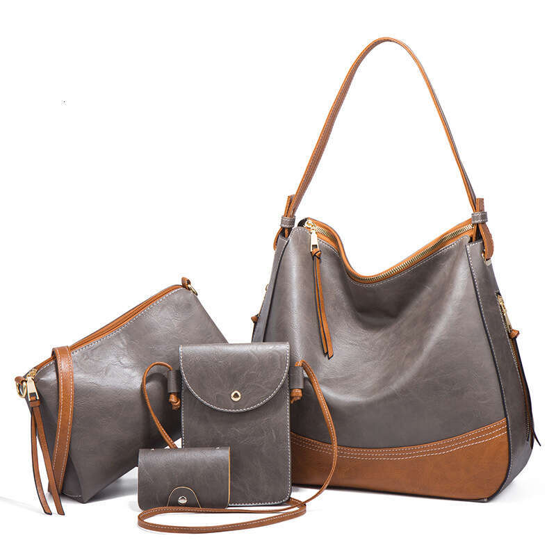 Minimalist Color Block Handbag For Women Fashion Trend Large Capacity Four Piece Set New Single Shoulder Crossbody Soft Mother Daughter Bag High Quali
