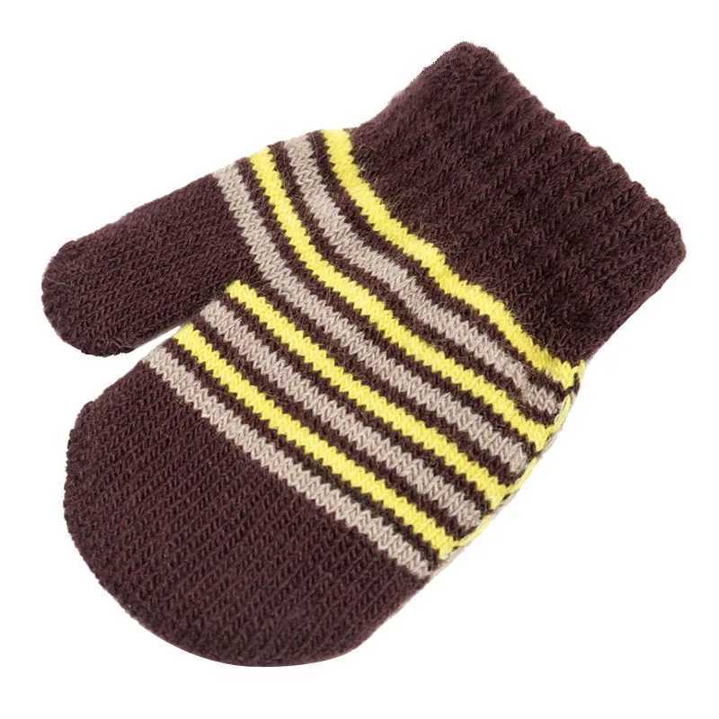 Children Striped Fingerless Gloves Thick Winter Kids Knitted Glove 12year Boy Girl Hand Warmer Kindergarten Baby Plush Mittens Y251024