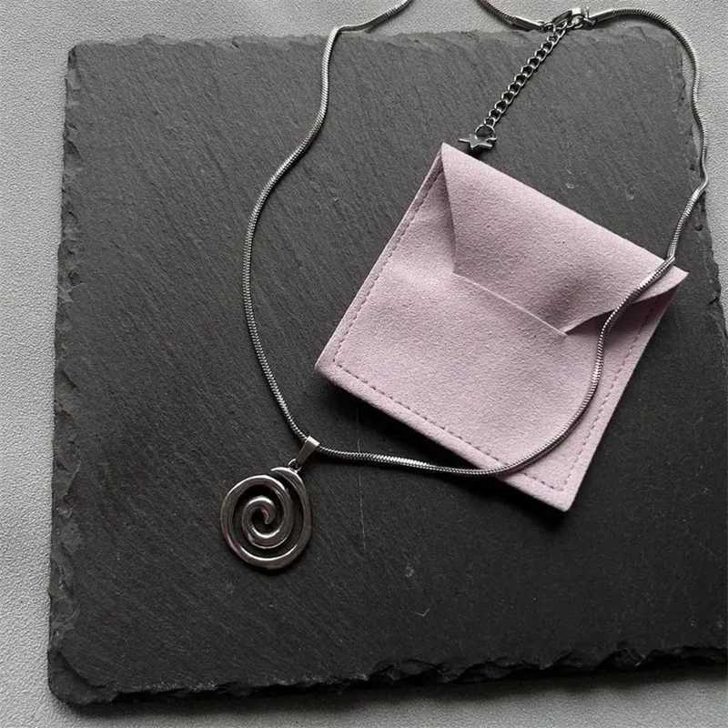 handmade y2k silver plated snake cord necklace with spiral vortex stainl steel pendantXJ251024