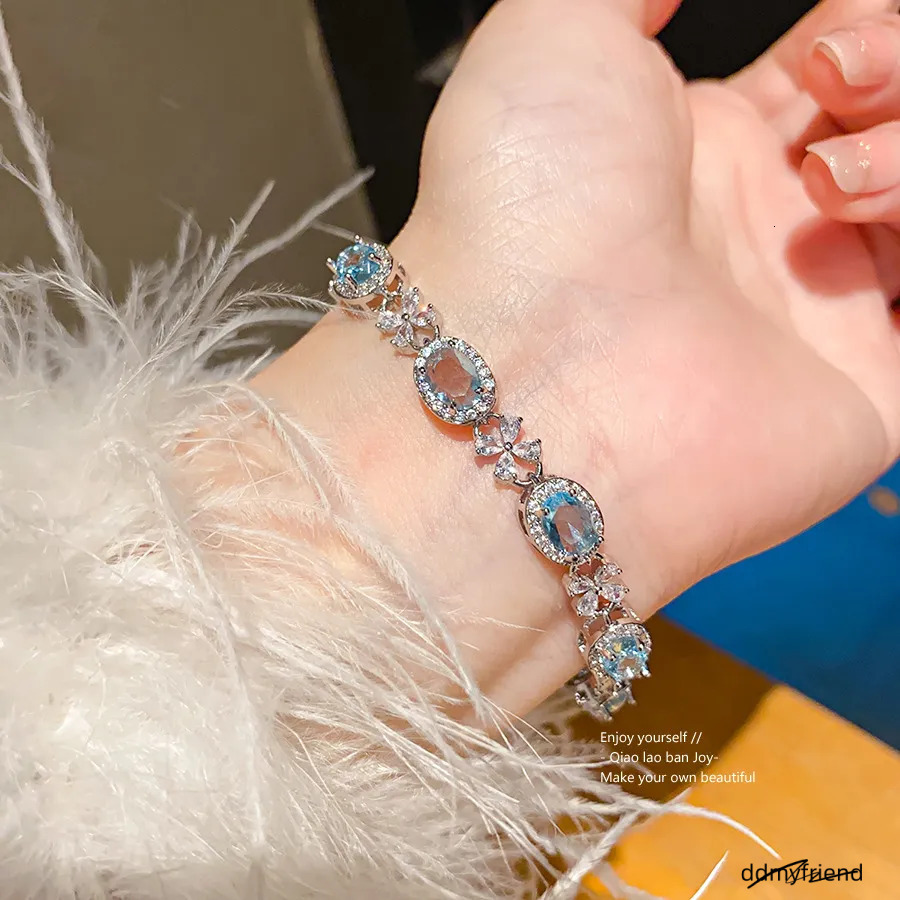 Sier-Tone Bracelet With Blue Gemstone & Dia Accents - Elegant Jewelry For Parties And Special Ocns Ddmyfriend