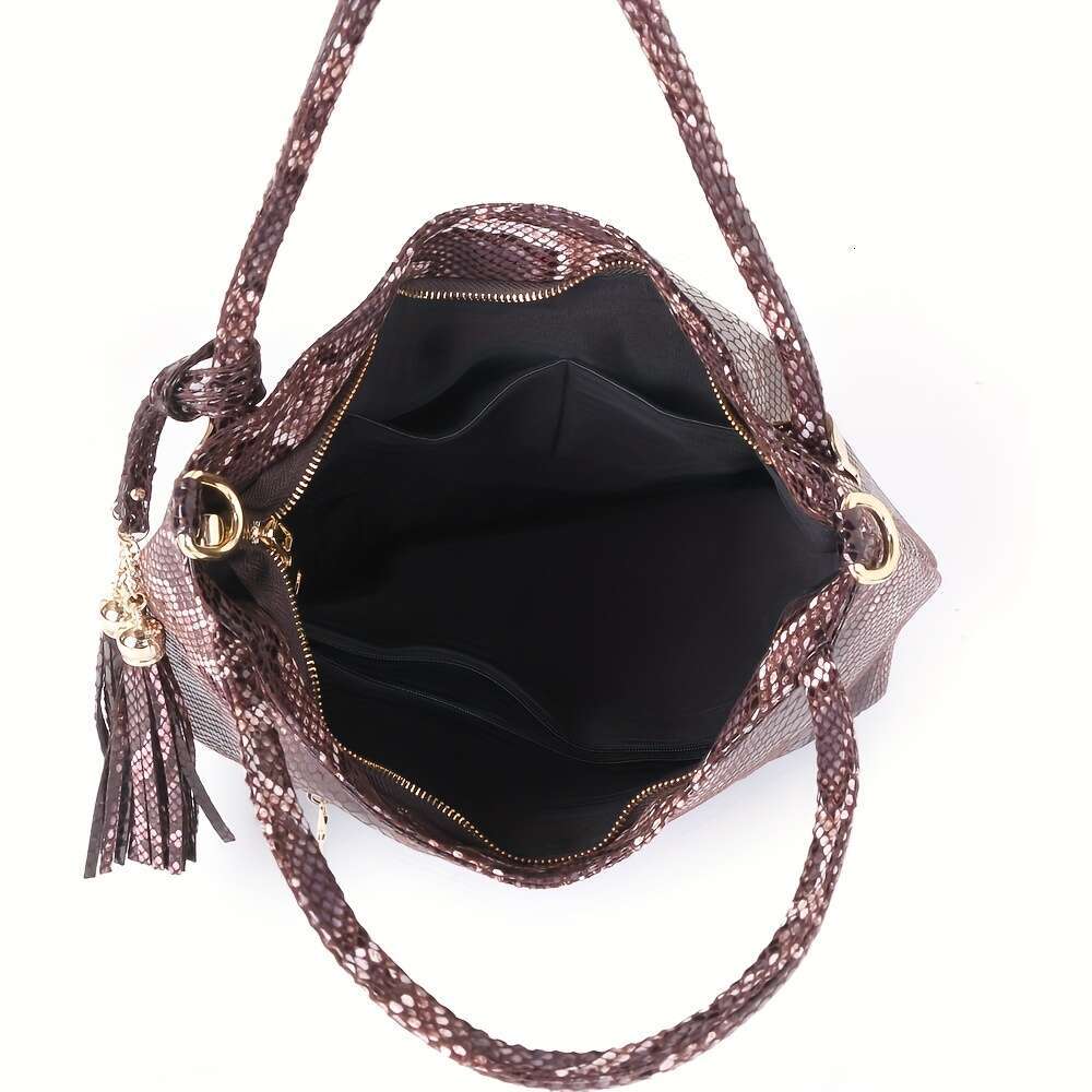 Wo 'S Fashion Handbag 2025, High-Quality With Snake Print, Adjustable Strap, Zipper Closure, Polyester Lining, Animal Print Design, Fade Resistan