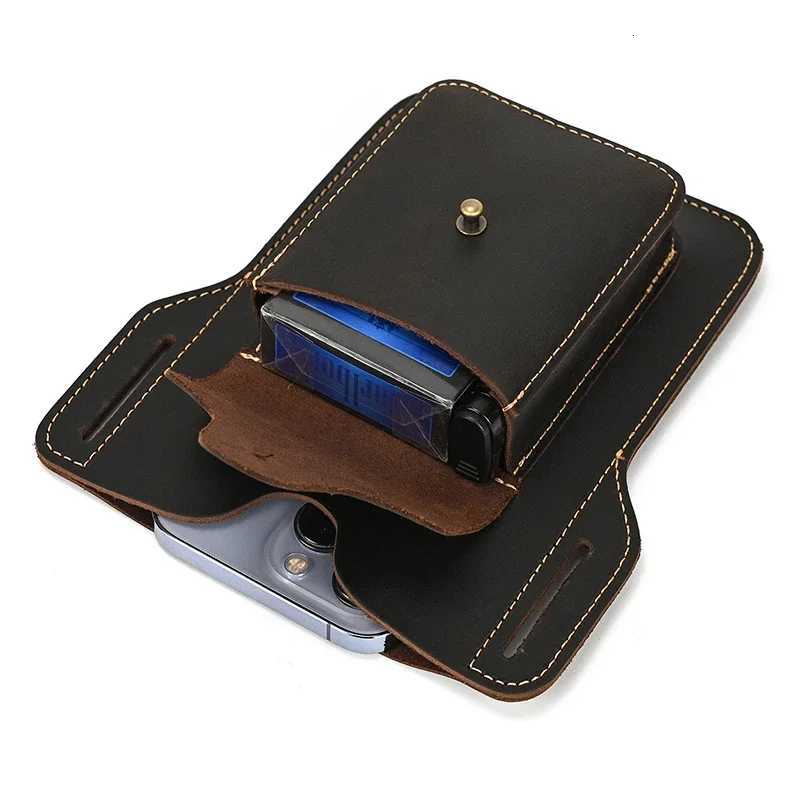 New Design Waist Bag Genuine Leather Phone Belt Pouch Crazy Horse Leather Mens Waist Pack Real Leather Tactical waist packL251024