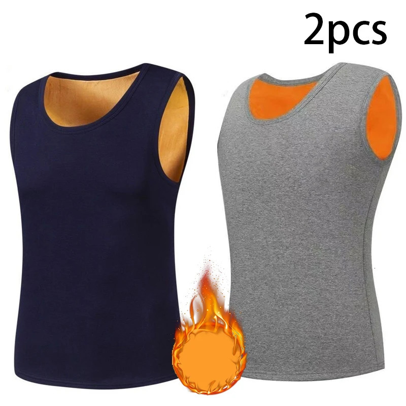 2pcs Men Thermal Underwear Man Sleeveless Vest Autumn WinterThermo Lingerie Mens Warm Top Thickening Thermo Vest Undershirt 251018