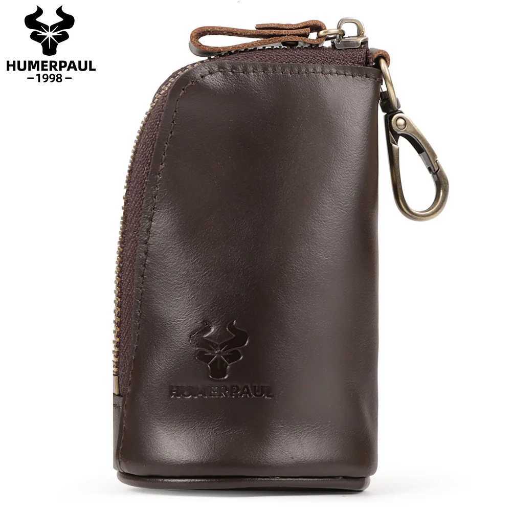 HUMERPAUL Mens Key Bag 100 Genuine Leather Buckets Key Cases Pouch Unisex Fashion Zipper Home Keychain Car Key Storage Bag Z251023