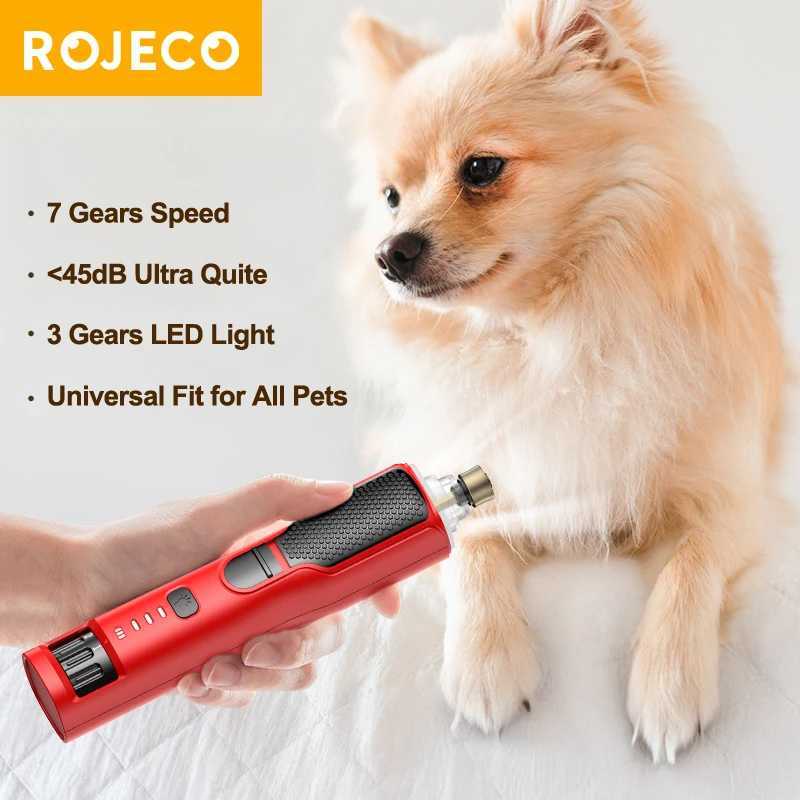ROJECO Electric Pet Nail Grinder Dog Cat Rechargeable Nail Clippers LED Light Pet Claw Nail Grooming Trimmer Accessories Z20251024