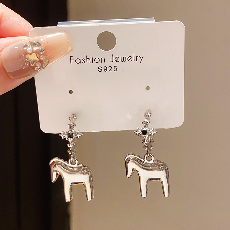 Designer earrings Luxury earrings Zircon 999 silver pony cute unicorn animal shaped earrings niche high-end fashion earrings gold earrings free shippi