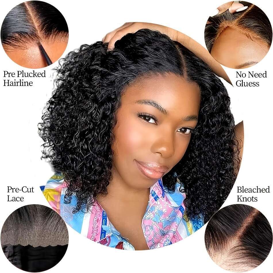 4X4 Lace Front 200 Density HD Transparent Frontal for Women Curly Wave Glueless Wigs Human Pre Plucked with Baby Hair Natural Black