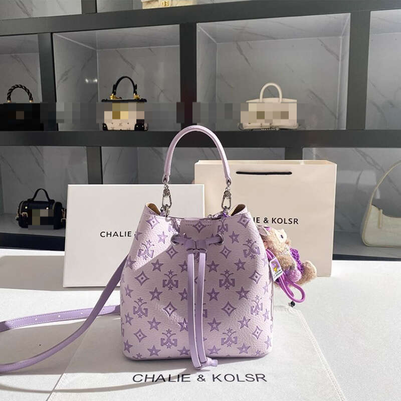 2025 New Large Capacity Purple Bucket Bag For Women - Elegant Geometric Pattern, With Emed Detailing, Adjustable Shoulder Strap & Golden-Tone Hardware