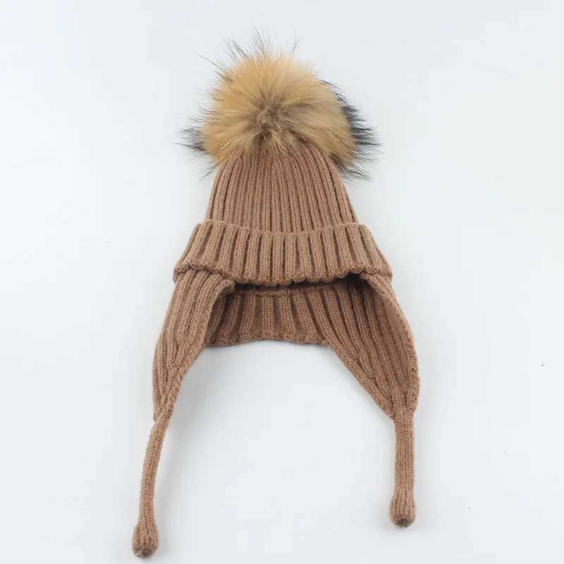 Winter Baby Knitted Hat Pompom Real Fur Ball Wool Baby Bonnet Hat for Girls Boys Infant Beanie Kids Cap Toddler Accessories 16YL251024