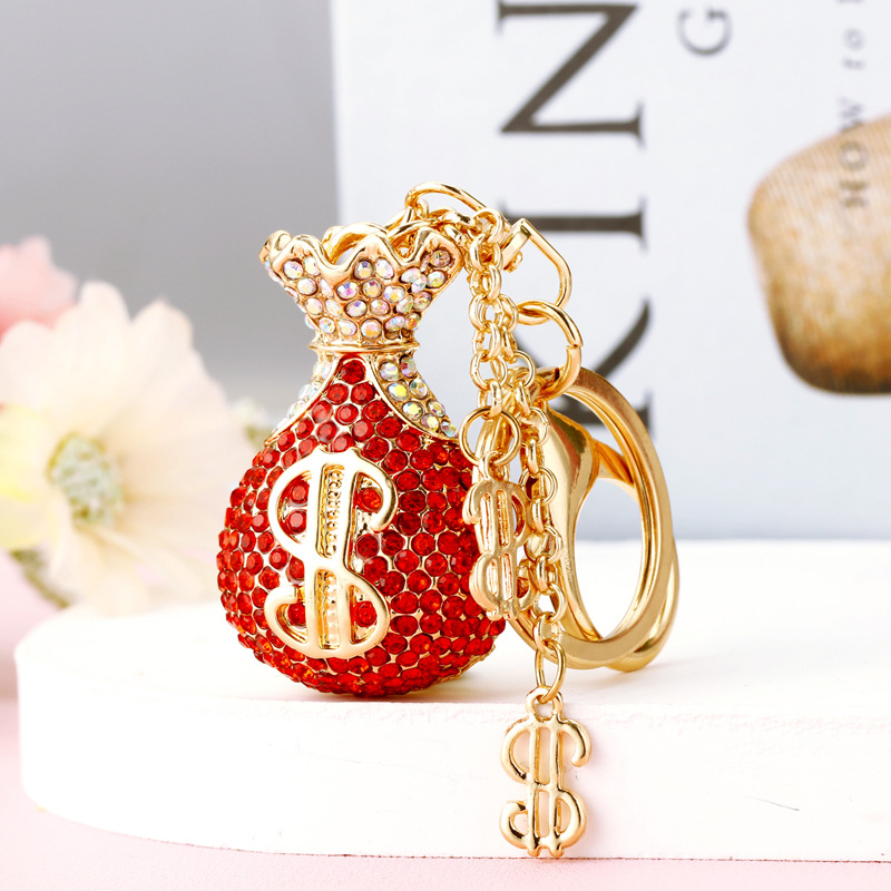 Lucky Wealth Alloy Rhinestone Money Bag make Dollars Keychain Car Charm & Fortune Pouch Bag Pendant, Couple Key Chain Gift (Wholesale)