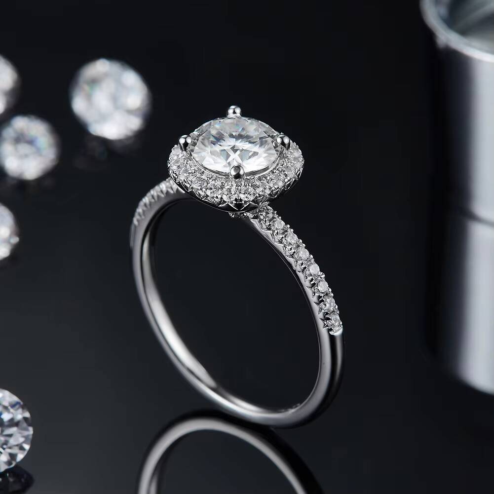 RINNTIN SMR66 High Quality Solid 925 Sterling Silver Fine Jewelry Round Cut Color Moissanite Stone Wedding Ring