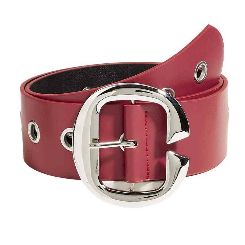 Simple Pu Wide Belt for Women Fashion Casual Versatile Dress Accessories Girdle Hip Hop Punk Rivet Pin Buckle Red Waistband W251024