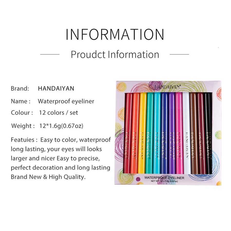 12PcsSet Multicolor Eyeliner Pens Easy To Wear Quick Drying NonSmudging Liquid Waterproof Eye liner Pens Makeup ToolsL251024