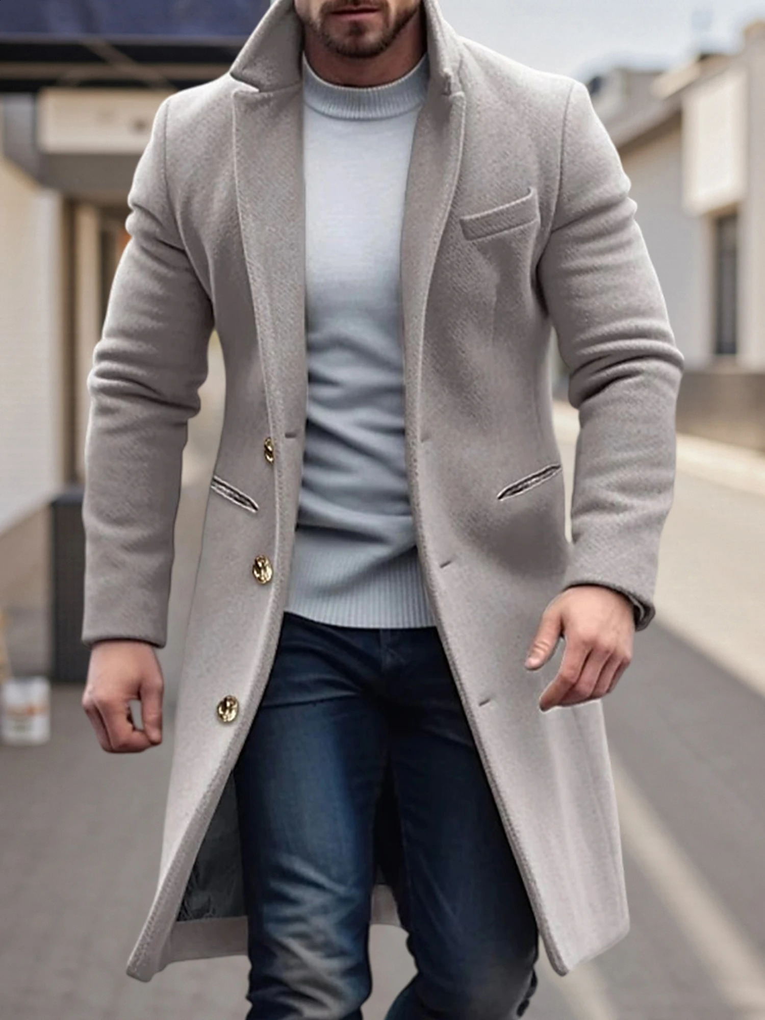 Men s Classic Wool Blend Pea Coat with Notched Lapel and Button Clre for Stylish Winter Outerwear Streetwear Fashion 251015
