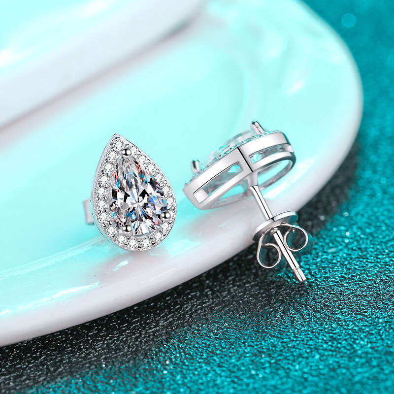 DHCollections-- Sterling Sier for Women Pear-Shaped Moissanite Plated with PT950 Gold Petite Earrings Jewelry