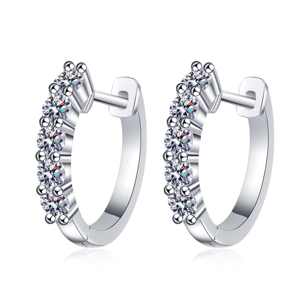 DHCollections-- Sterling Sier Earrings for Women Small Row Dia Moissanite Buckle Plated Pt950 Gold Ear Jewelry
