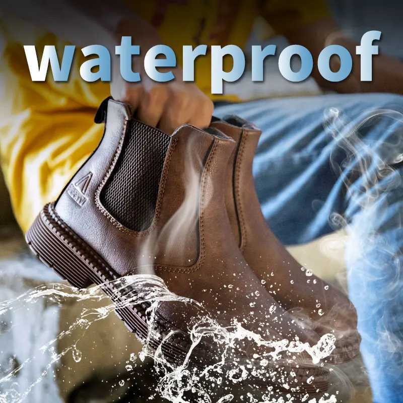 Water Proof Safety Work Shoes For Men Steel Head Leather Boots Male Footwear Indestructible Construction Work Shoes Brown W251024
