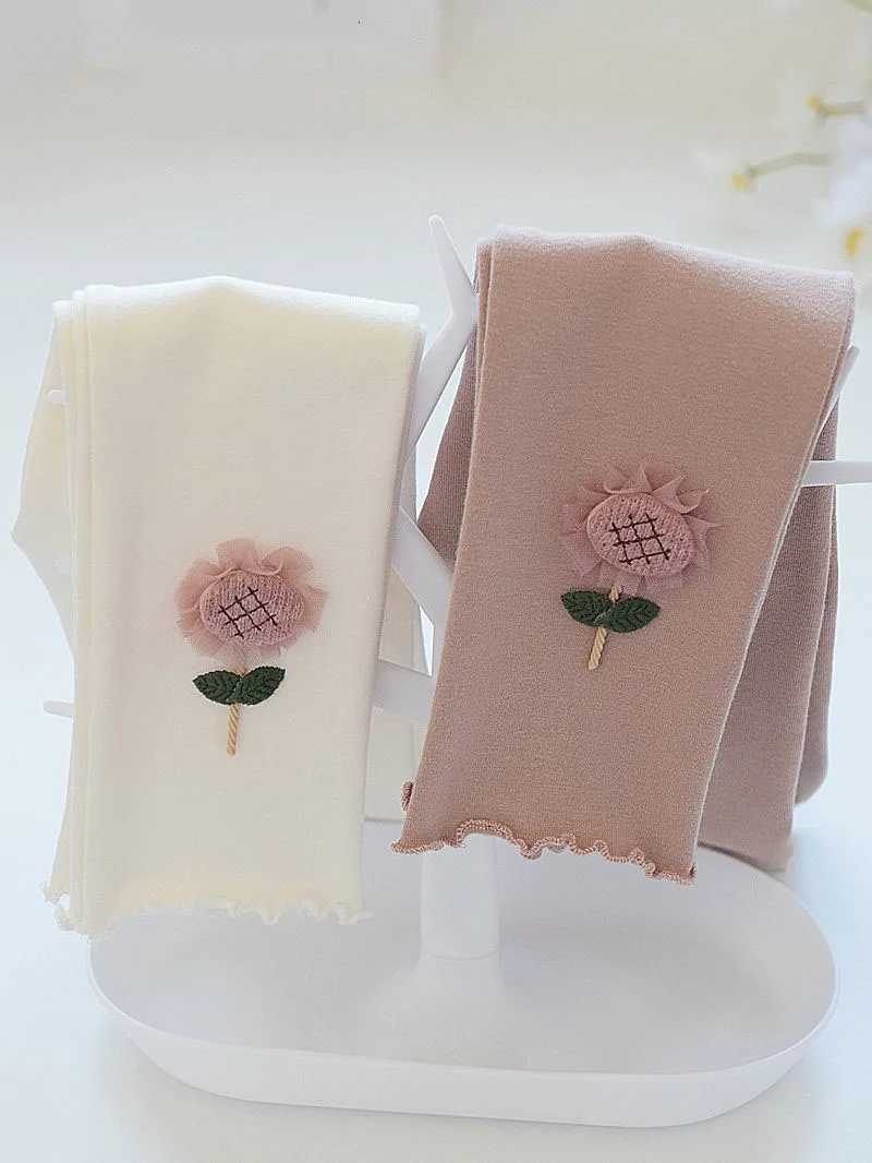 2024 New Autumn Kids Leggings 17 Y Cute Sunflower Solid Color Girls Thin Style SkinnyPants Childrens Outwear TrousersT251024