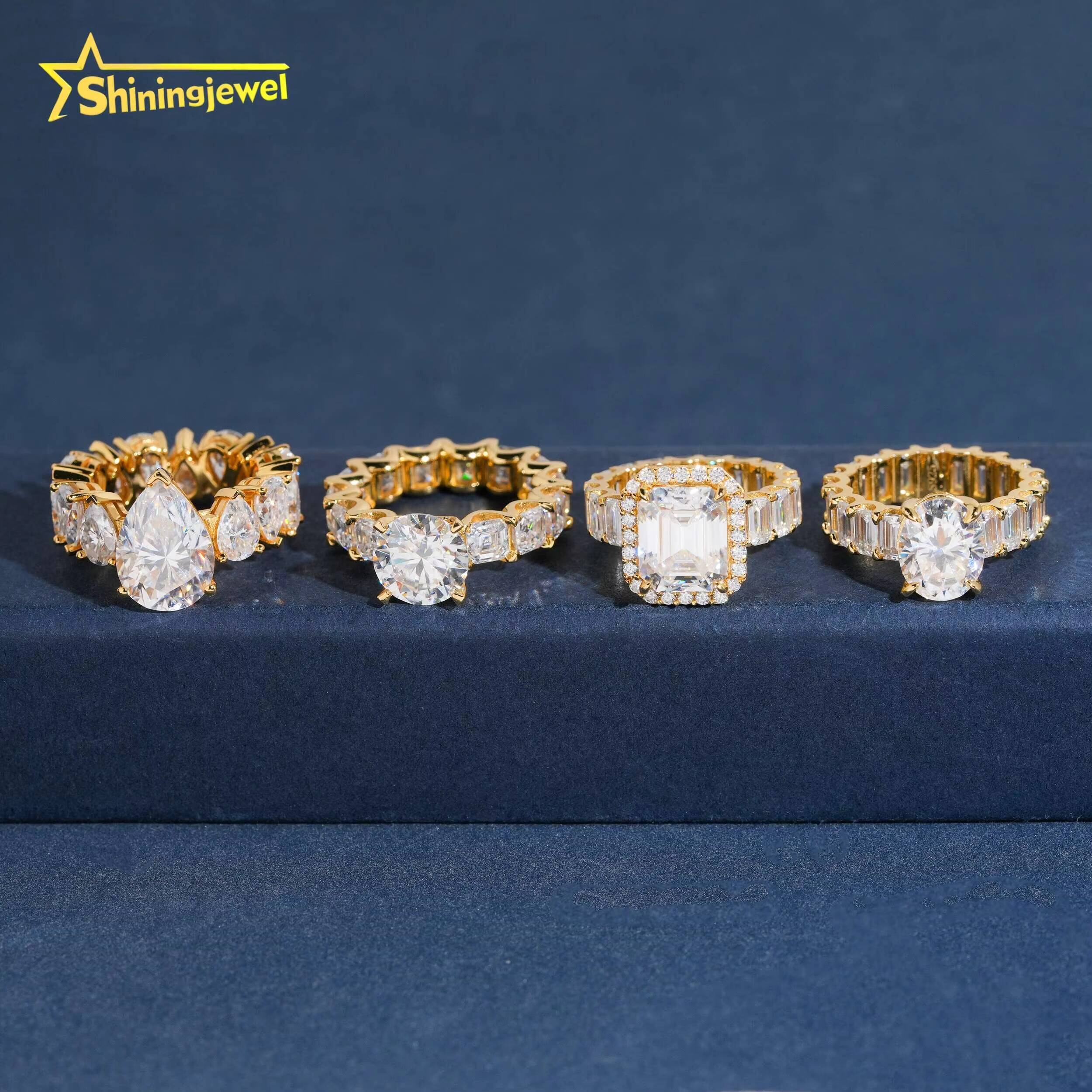 New Design Trendy 925 Sliver Women Engagement Ring Iced Out Big Diamond VVS Moissanite Fine Hop Jewelry Wedding Ring