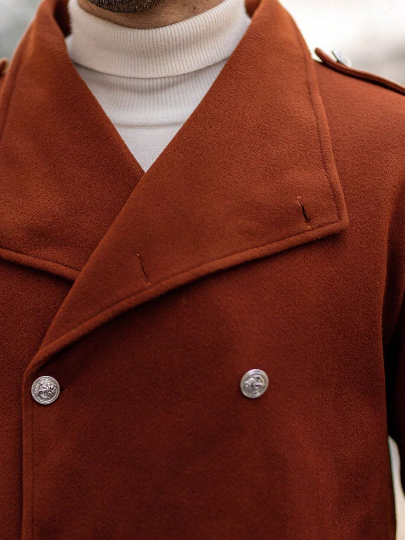 Formal Mens Mid Length Coat Double Breasted Business Classic Fit One Piece Customized Jacket Windproof