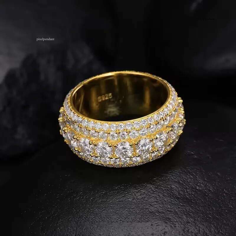 Hip-hop ice designer designs 5 rows of VVS Moissanite GRA Rapper dazzling timeless band rings for men and women
